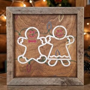 Gingerbread Painted Wood Sign Rustic Christmas Kitchen Wall Hanging Shelf Leaner